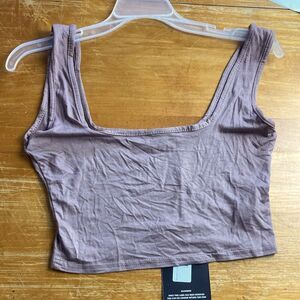 PrettyLittleThing New Taupe Sleeveless Square Neck Jersey Crop Top Size 6